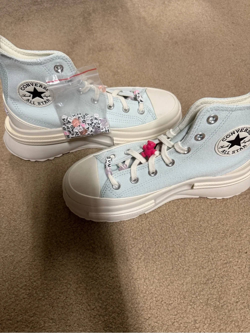 Converse Light Blue High Top Platform Sneakers Lilac Star & Butterfly sz 6.5